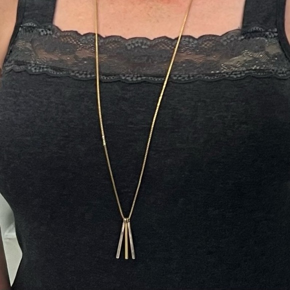 Napier Jewelry - Vintage Long Gold Napier brand Necklace With 3 Gold And Silver Bar Pendants